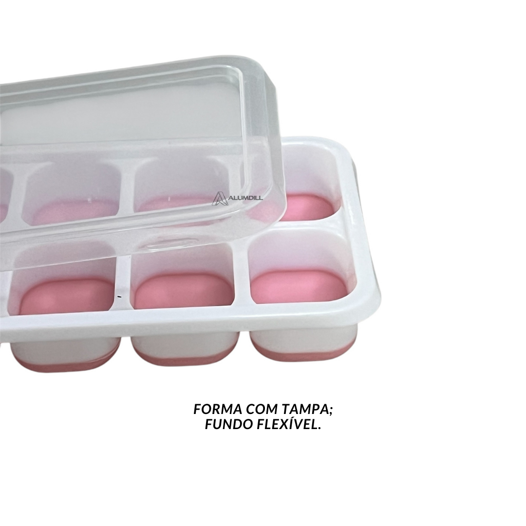 Forma Gelo Com Tampa Cubo Fundo Flexível Multiuso Cores Variadas