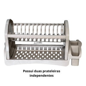 Escorredor De Pratos Louça Cozinha Duplo Porta Talher, Porta Copo Plastico Bege
