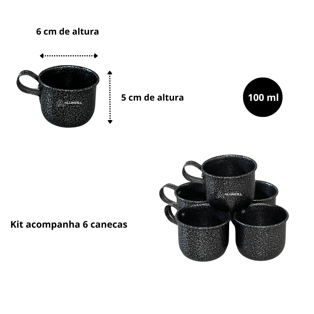 Jogo de Bule com 6 Xícaras e Bandeja Café Retro Preto