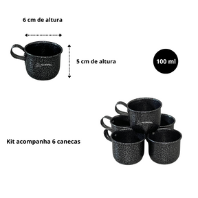 Jogo de Bule com 6 Xícaras e Bandeja Café Retro Preto