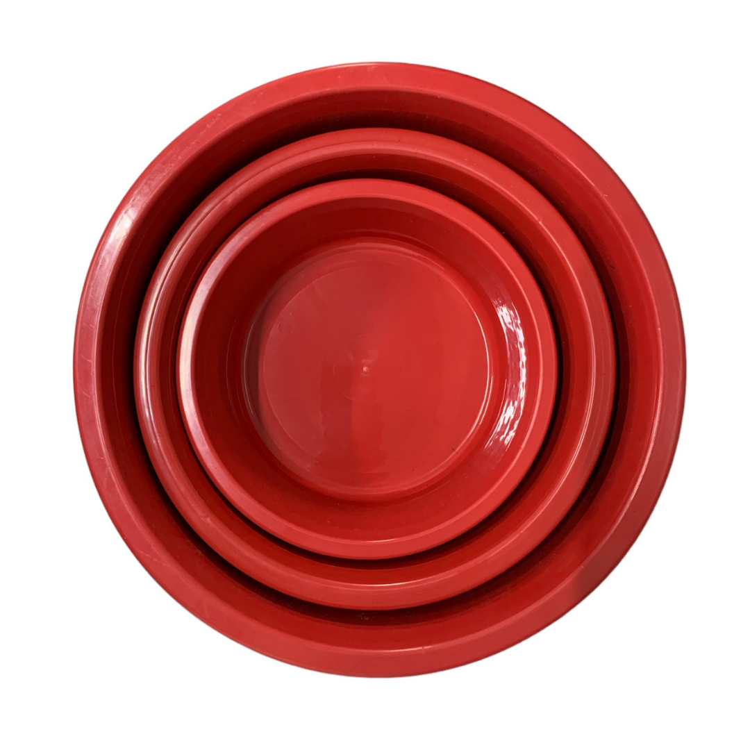 Jogo de Bacia 3 Peças Plastico Redonda Multiuso Vermelho Canelada