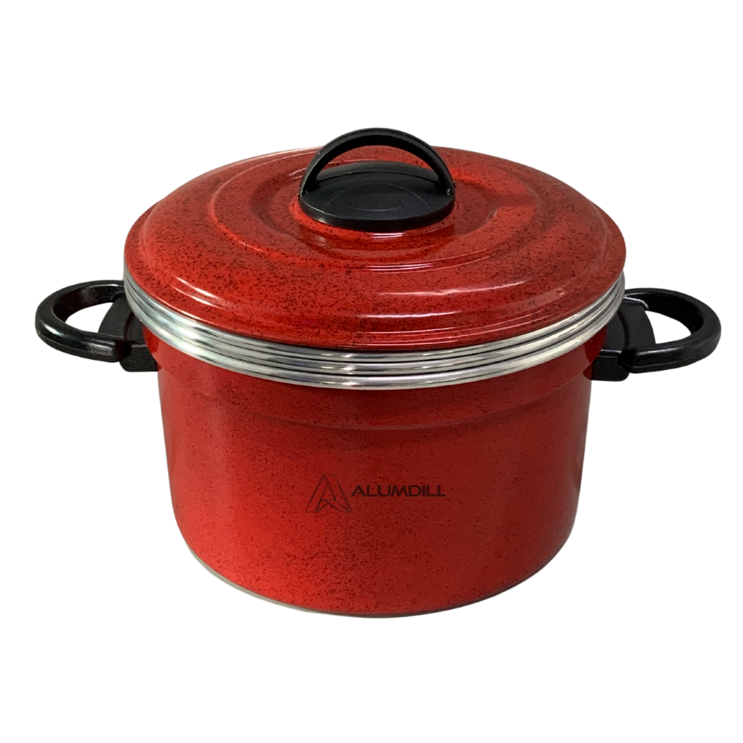Banho Maria Panela a Vapor 3 Em 1 Forma Pudim Aluminio com Tampa Collor Vermelho Pintinha