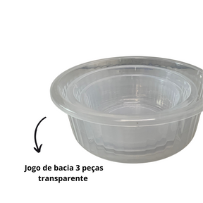 Jogo de Bacia 3 Peças Plastico Redonda Multiuso transparente Canelada