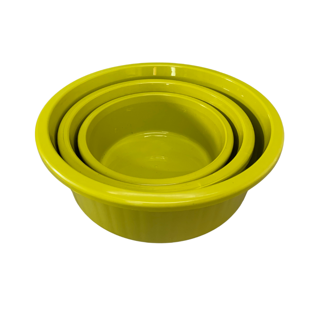 Jogo de Bacia 3 Peças Plastico Redonda Multiuso Amarelo Canelada