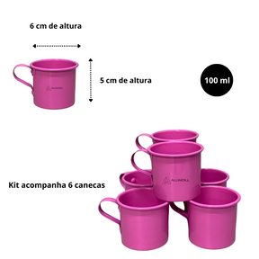 Jogo de Bule com 6 Xícaras e Bandeja Café Retro Rosa
