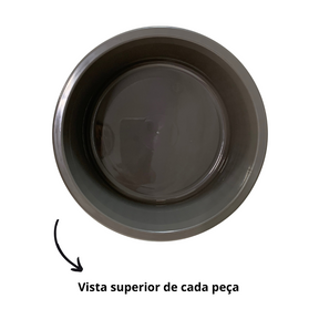 Jogo de Bacia 3 Peças Plastico Redonda Multiuso Cinza Chumbo Canelada