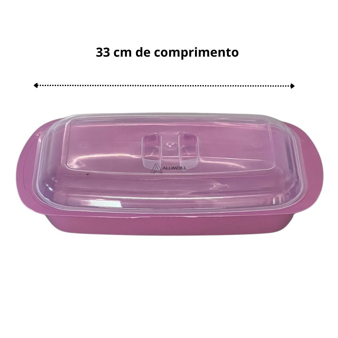 Kit 2 Travessas Saladeira Oval Porta Frios Sobremesa 1,8 Litros com Tampa Transparente Rosa Plastico