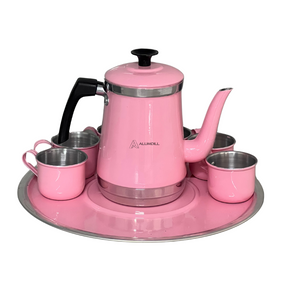 Jogo de Bule com 6 Xícaras e Bandeja Café Retro Rosa Liso
