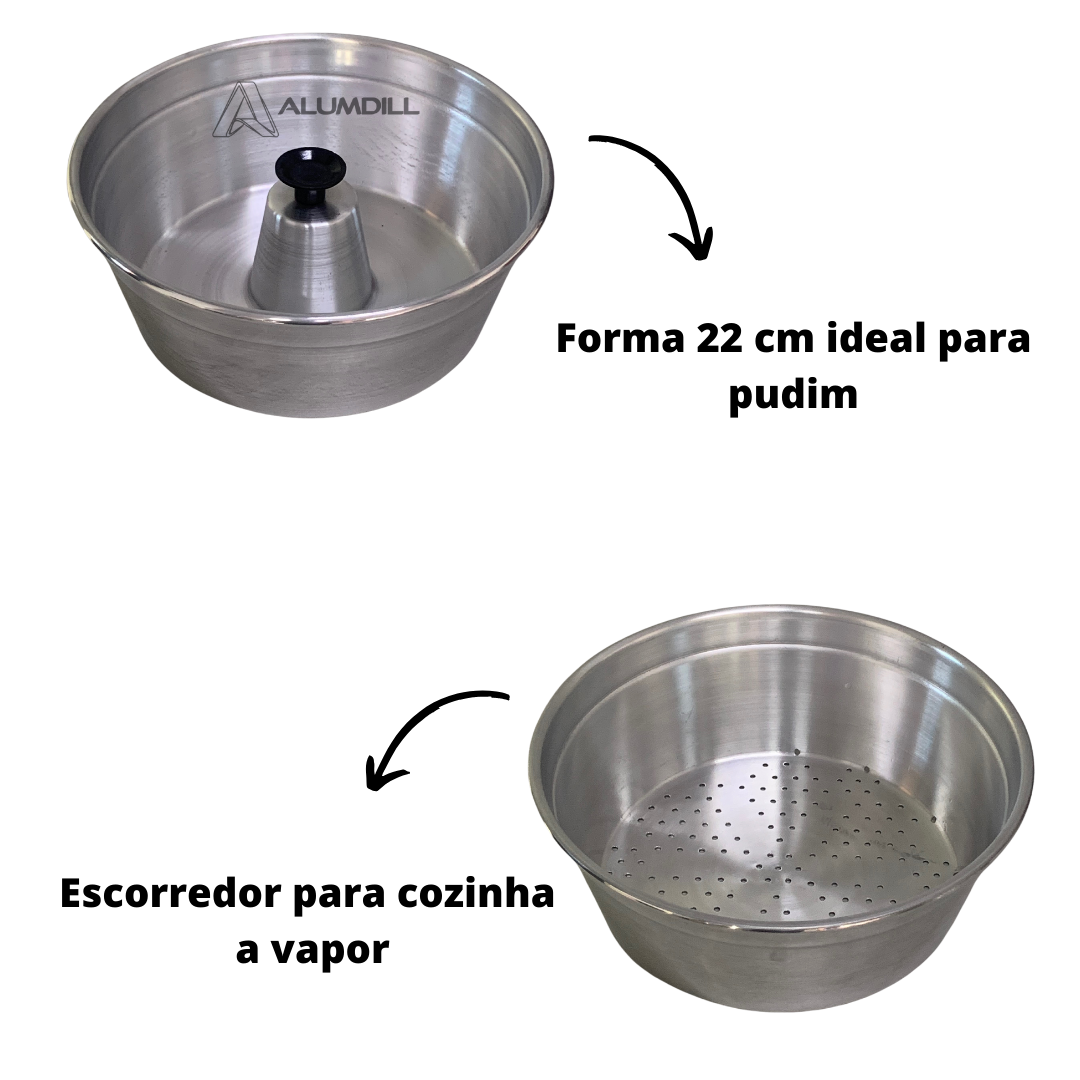 Banho Maria Panela a Vapor 3 Em 1 Forma Pudim Polido com Tampa de Aluminio