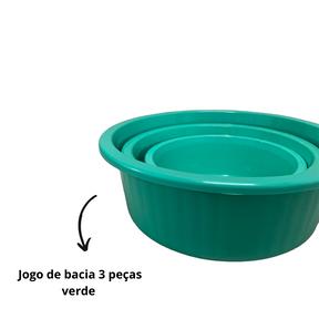 Jogo de Bacia 3 Peças Plastico Redonda Multiuso Verde Canelada