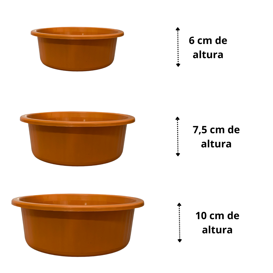 Jogo de Bacia 3 Peças Plastico Redonda Multiuso Laranja Canelada