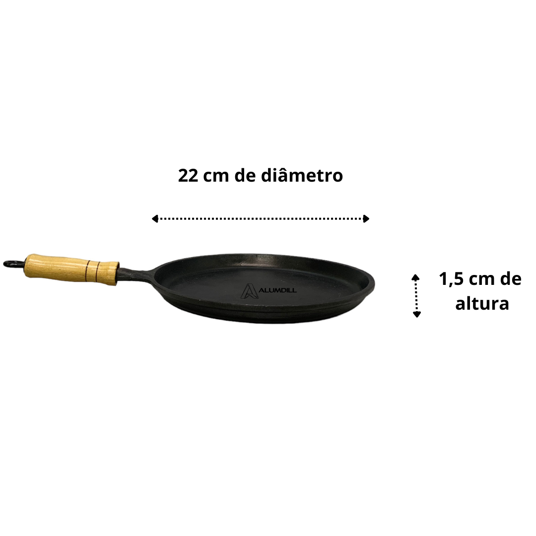 Frigideira Chapa Para Tapioca Tapioqueira Panqueca Panquequeira Antiaderente Teflon Fundido Oficial 22 cm Cabo de Madeir