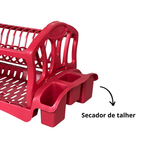 Escorredor De Pratos Louça Cozinha Duplo Porta Talher, Porta Copo Plastico Vermelho