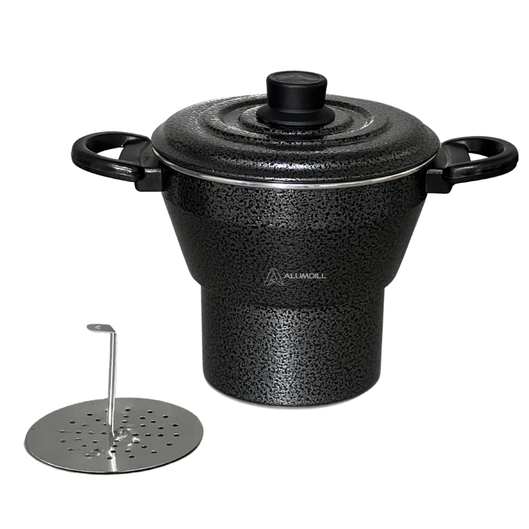 Cuscuzeiro Panela para Cuscuz Cuscuzeira N° 18 de Aluminio Nordestino Preto Craqueado