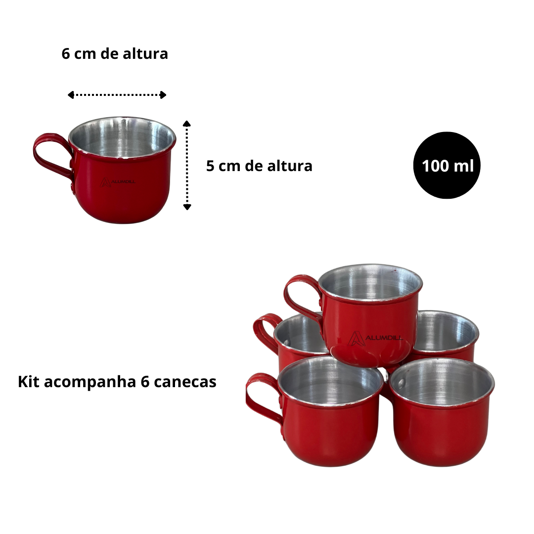 Jogo de Bule com 6 Xícaras e Bandeja Café Retro Vermelho