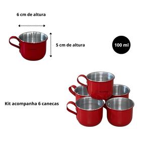 Jogo de Bule com 6 Xícaras e Bandeja Café Retro Vermelho