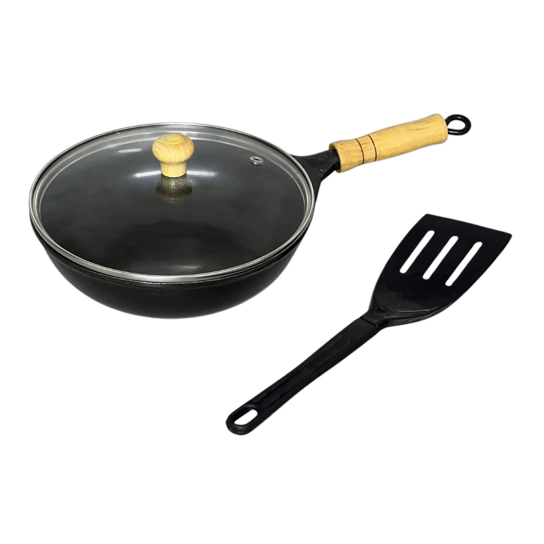 Frigideira Fundida Panela Parmegeira Wok 20 cm Funda Panela Antiaderente Cabo de Madeira